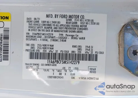 2021 Ford Mustang Gt Fastback из США, поврежденный, VIN 1FA6P8CF5M5142279